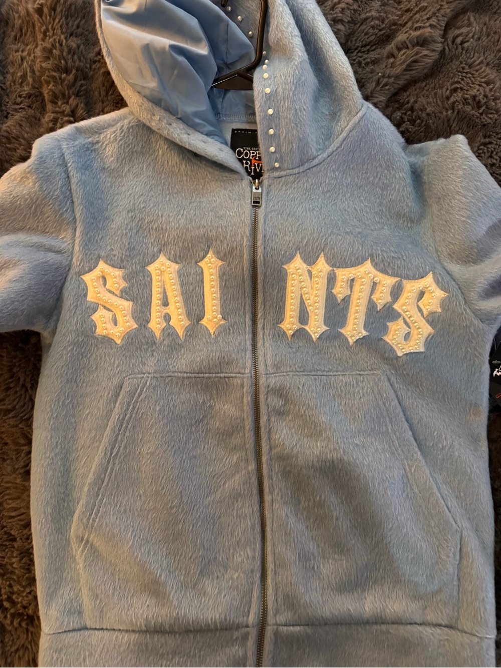 Copper Rivet Women’s Light Blue Zip-Up Hooded Fleece Top S
